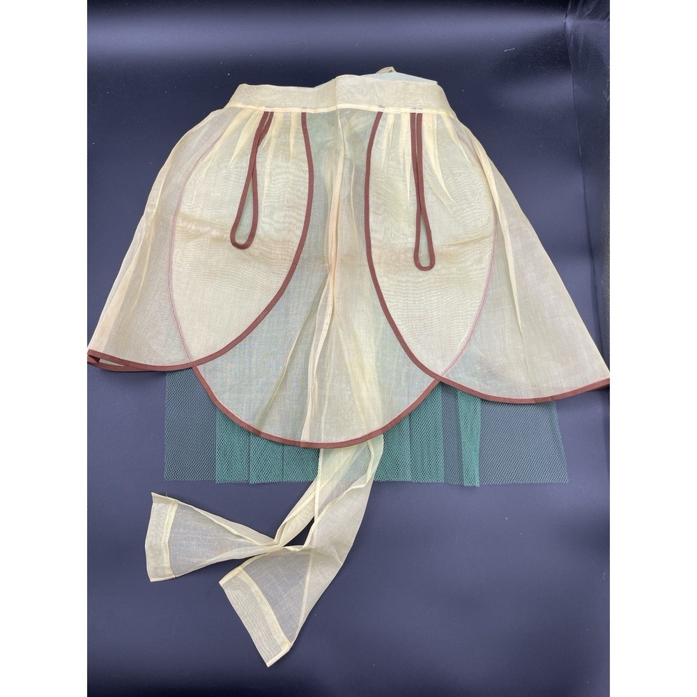 Vintage Sheer Organza Fairy Apron Festival Costume Overlay Yellow‎ Green Pockets